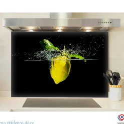 Crédence cuisine fond de hotte Bain de citron - Verre trempé - L 70 cm x H 60 cm - MaCrédenceDéco