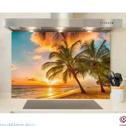 Crédence cuisine fond de hotte Palmiers et lumière - Verre trempé - L 90 cm x H 70 cm