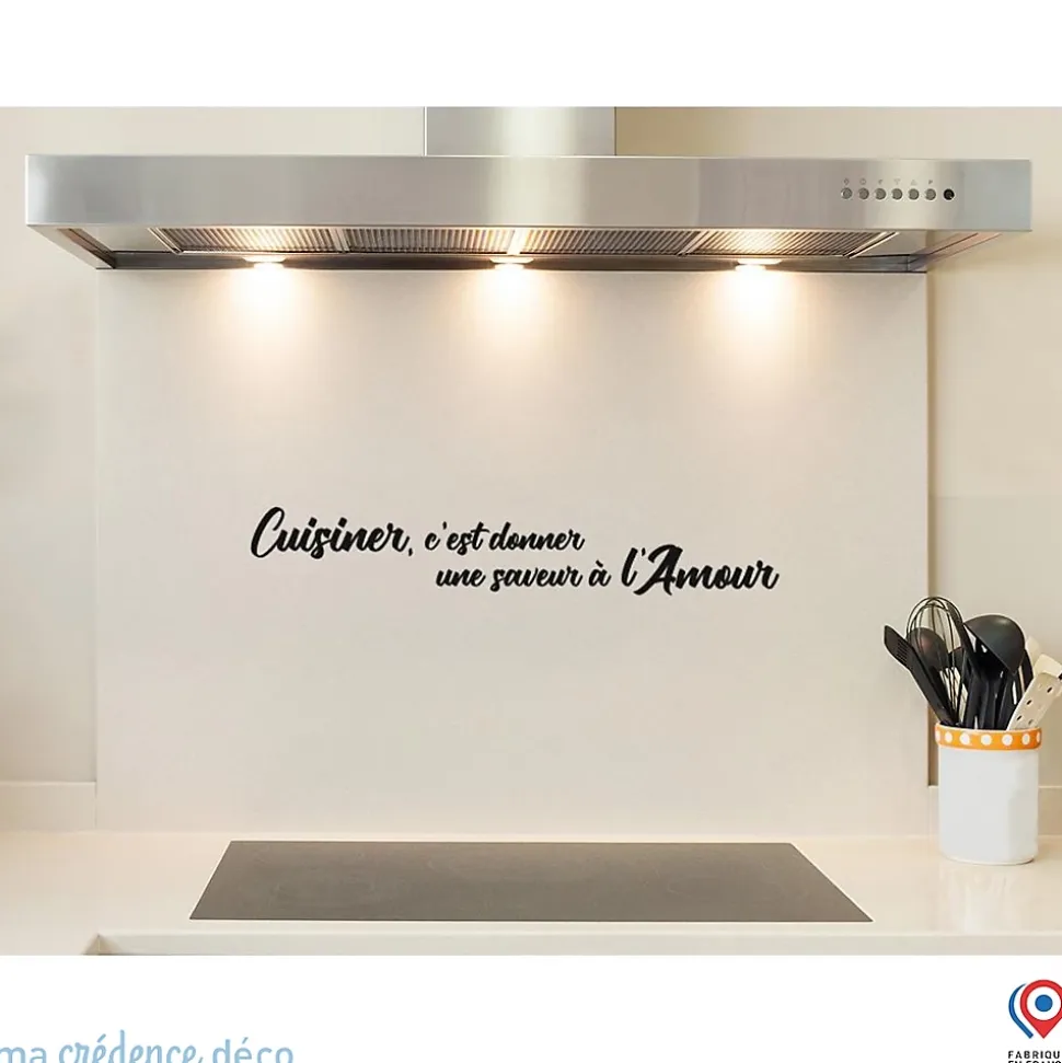 Crédence cuisine fond de hotte Cuisinier, c'est donner une saveur à l'amour 1 - Verre trempé - L 60 cm x H 45 cm - MaCrédenceDéco
