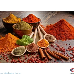 Crédence cuisine fond de hotte Epices colorées - Alu composite - L 60 cm x H 45 cm - MaCrédenceDéco