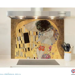 Crédence cuisine fond de hotte Gustav Klimt, Le baiser - Verre trempé - L 90 cm x H 50 cm - MaCrédenceDéco