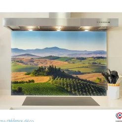 Crédence cuisine fond de hotte Toscane et paysage - Alu composite - L 90 cm x H 70 cm - MaCrédenceDéco