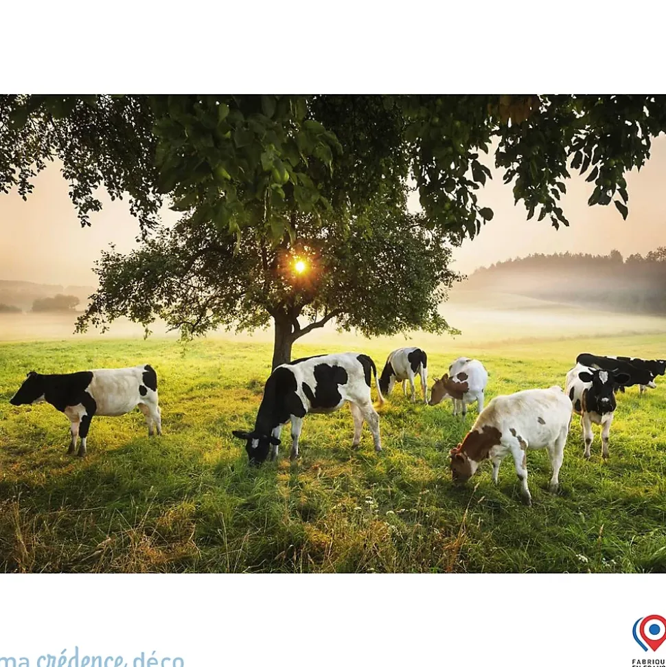 Crédence cuisine fond de hotte Arbre et vaches - Verre trempé - L 90 cm x H 70 cm - MaCrédenceDéco