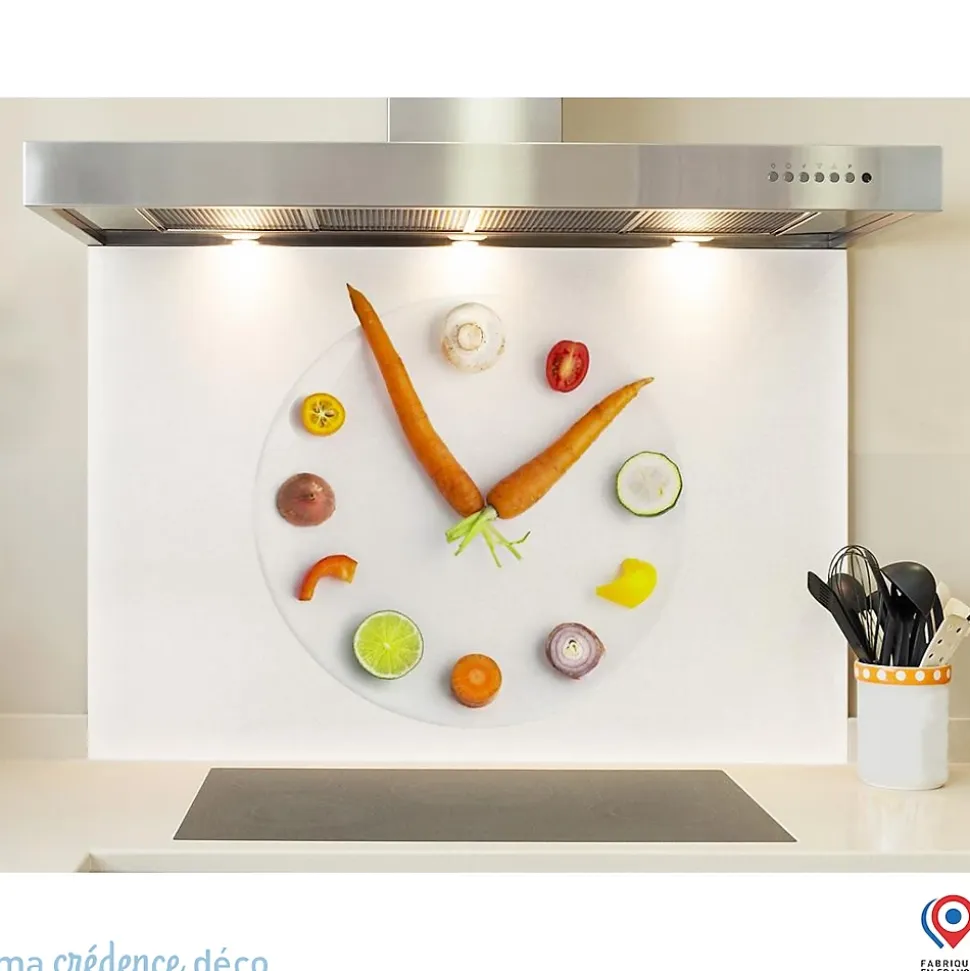 Crédence cuisine fond de hotte Horloge - Verre trempé - L 70 cm x H 60 cm - MaCrédenceDéco