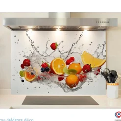 Crédence cuisine fond de hotte Bain de fruits 6 - Verre trempé - L 90 cm x H 70 cm - MaCrédenceDéco