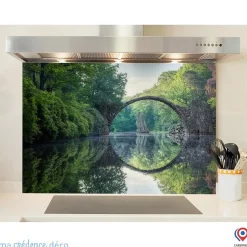 Crédence cuisine fond de hotte Arche et rivière - Verre trempé - L 90 cm x H 50 cm