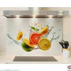 Crédence cuisine fond de hotte Splash, Oranges et citrons - Verre trempé - L 90 cm x H 70 cm - MaCrédenceDéco