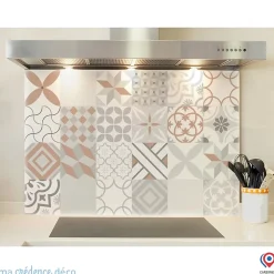 Crédence cuisine fond de hotte Carreaux ciment rouge - Verre trempé - L 90 cm x H 50 cm - MaCrédenceDéco