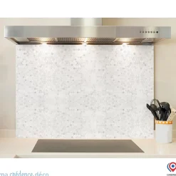 Crédence cuisine fond de hotte carrelage et cercles - Verre trempé - L 90 cm x H 70 cm - MaCrédenceDéco
