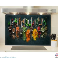 Crédence cuisine fond de hotte Epices et cuillères 2 - Alu composite - L 90 cm x H 70 cm - MaCrédenceDéco