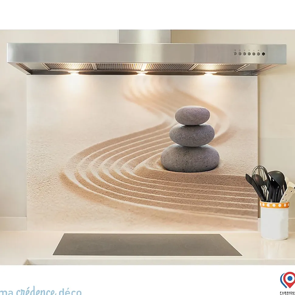 Crédence cuisine fond de hotte Galets zen 3 - Alu composite - L 60 cm x H 45 cm - MaCrédenceDéco