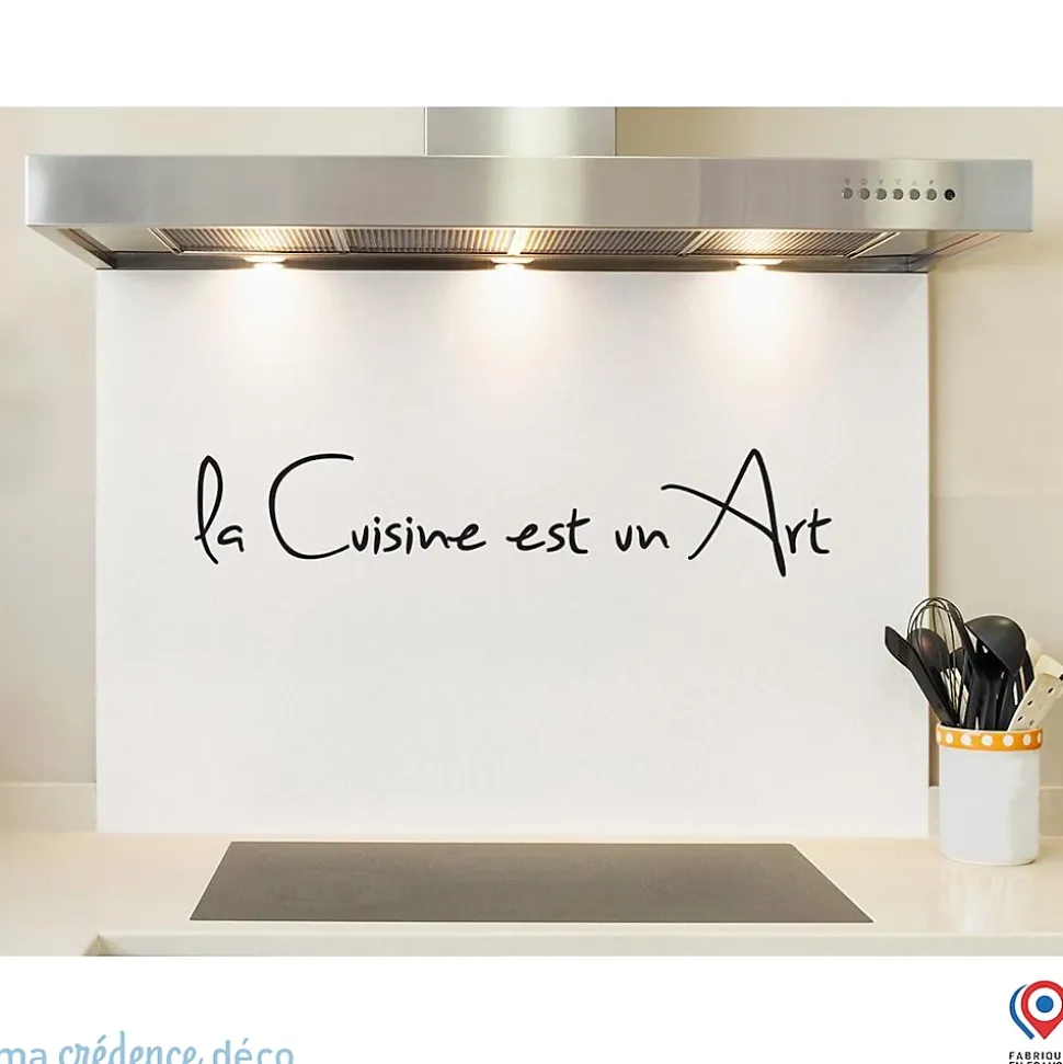 Crédence cuisine fond de hotte Texte La cuisine est un art 1 - Verre trempé - L 60 cm x H 45 cm - MaCrédenceDéco