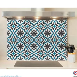 Crédence cuisine fond de hotte Carrelage classique bleu - Verre trempé - L 70 cm x H 60 cm - MaCrédenceDéco