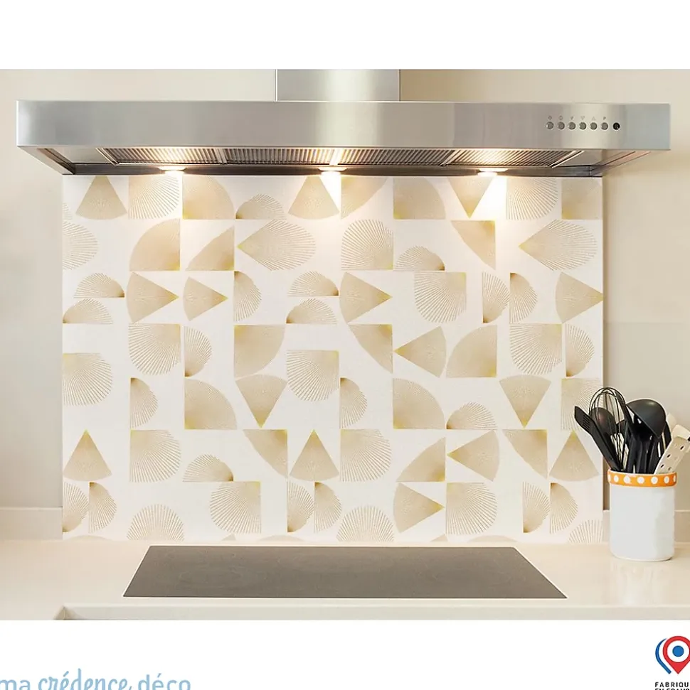 Crédence cuisine fond de hotte Rayonnement doré - Verre trempé - L 90 cm x H 70 cm - MaCrédenceDéco