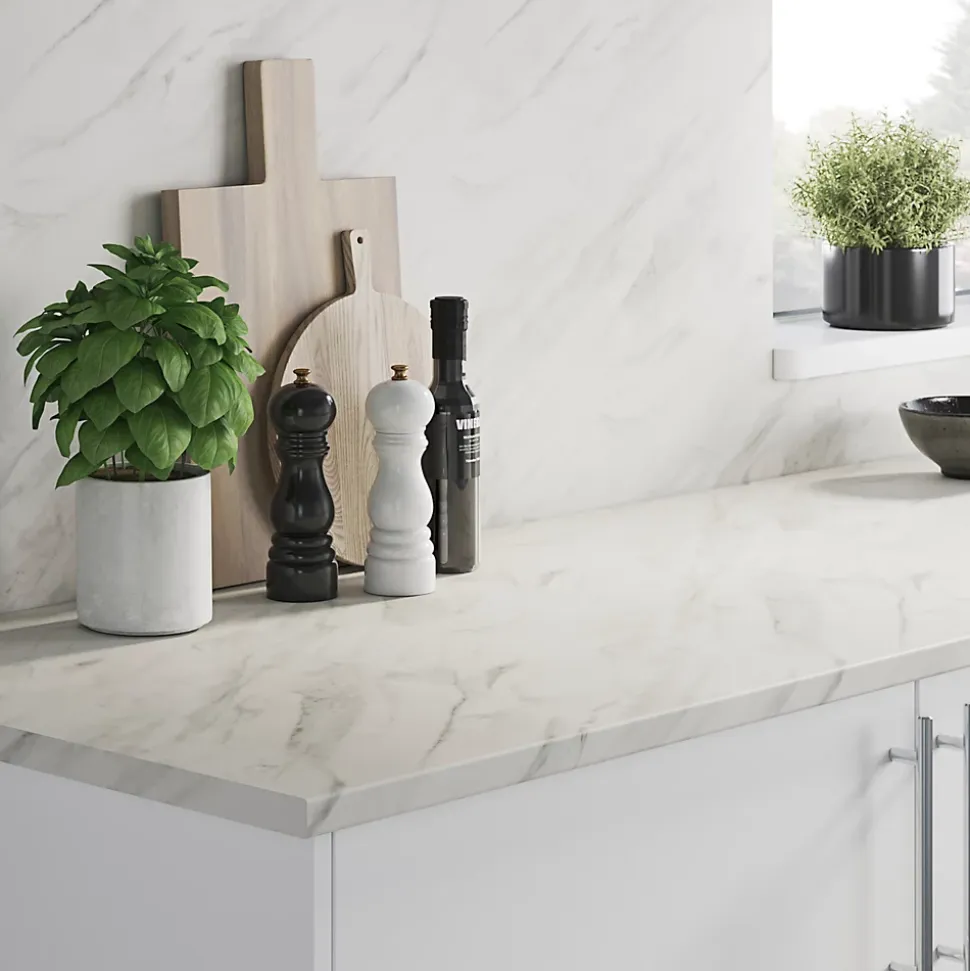 Crédence de cuisine aspect marbre blanc GoodHome l. 200 x H. 60 xm x Ép. 8 mm