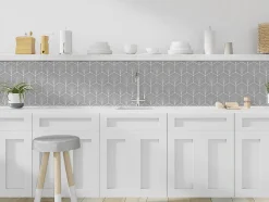 Crédence de cuisine auto-adhésive Caméléo motif oasis gris clair l. 200 cm x H. 40 cm x ép. 0,2 mm