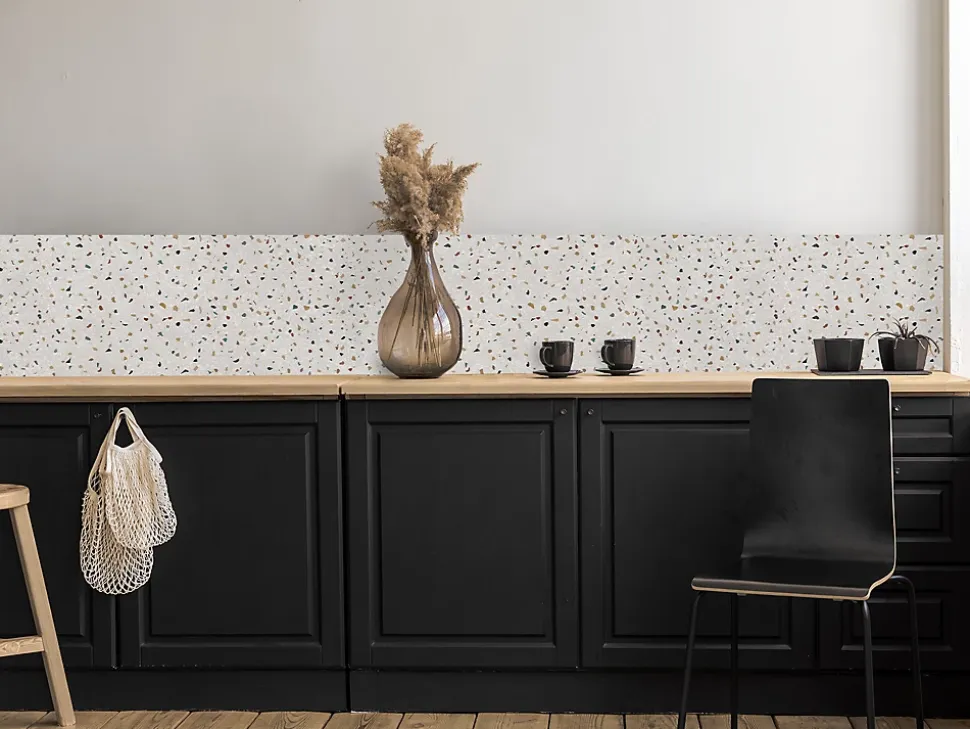 Crédence de cuisine auto-adhésive Caméléo aspect terrazzo l. 200 cm x H. 40 cm x ép. 0,2 mm