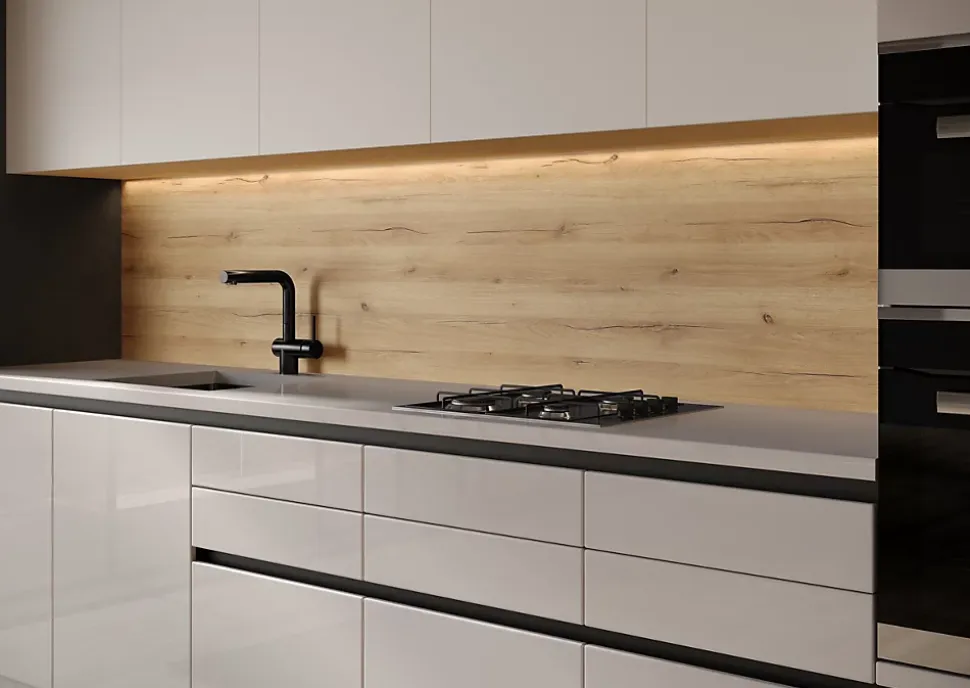 Crédence de cuisine décor bois naturel GoodHome Berberis l. 200 cm x h. 60 cm x ep. 8 mm