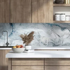 Crédence de cuisine effet marbre bleu lagon IDPanneaux L. 300 x H. 60 cm