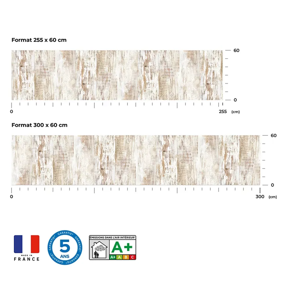 Crédence de cuisine effet bois clair IDPanneaux L. 255 x H. 60 cm