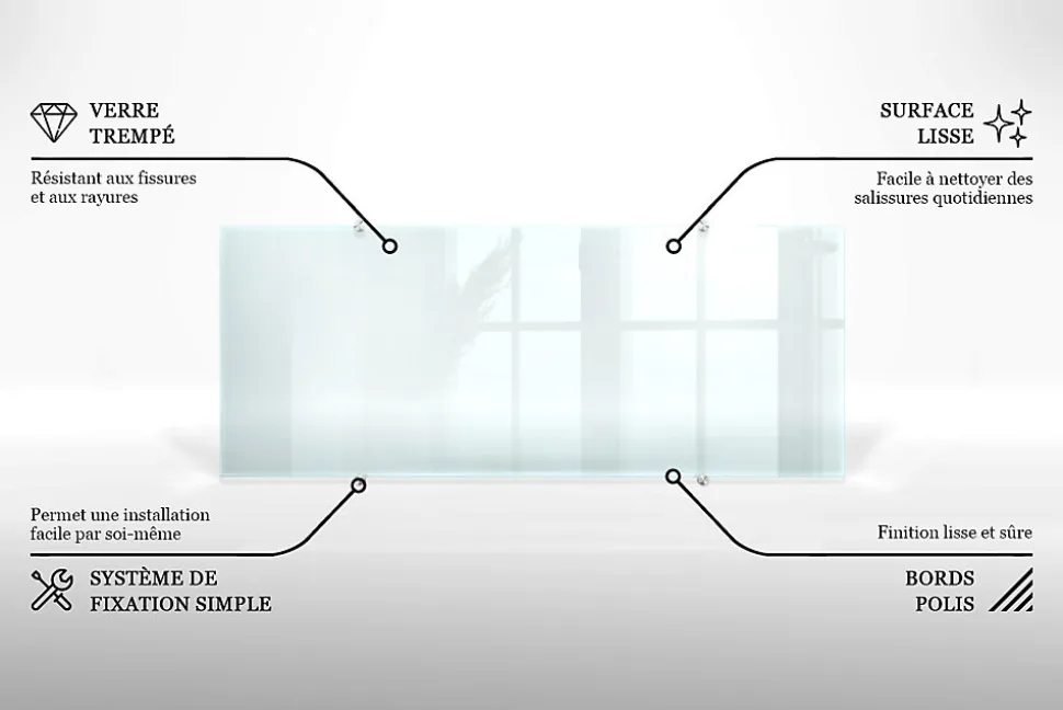 Crédence de cuisine Lacobel Tulup 125x50 cm verre transparent avec fixation par clips