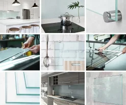 Crédence de cuisine Lacobel Tulup 125x50 cm verre transparent avec fixation par clips