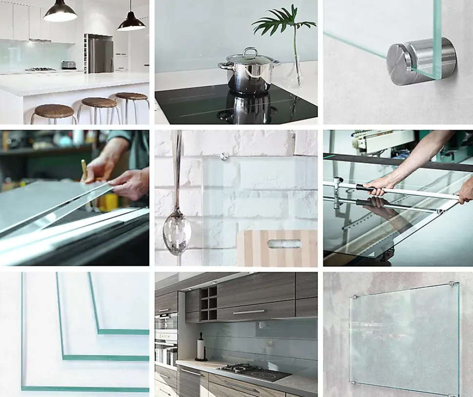 Crédence de cuisine Lacobel Tulup 125x50 cm verre transparent avec fixation par clips