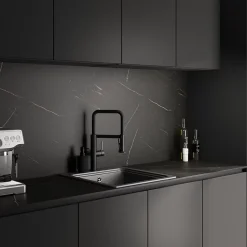 Crédence de cuisine réversible 1 face aspect marbre noir / 1 face noir mat GoodHome Nepeta L.300 x l.60 x Ép.3 mm