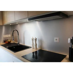 Crédence réversible aluminium brossé/brut 200x100x0.3cm + 3 profils finition U, ep.3mm, l.100cm, L.200cm