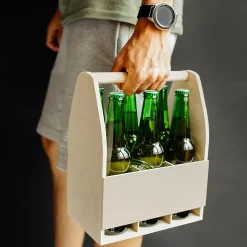 Creative Deco Porte-Bière en Bois pour 6 Bouteilles - Coffret 24x16x30 cm - Panier Cadeau Homme - Range-Bouteilles Pratique