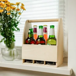 Creative Deco Porte-Bière en Bois pour 6 Bouteilles - Coffret 24x16x30 cm - Panier Cadeau Homme - Range-Bouteilles Pratique