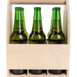 Creative Deco Porte-Bière en Bois pour 6 Bouteilles - Coffret 24x16x30 cm - Panier Cadeau Homme - Range-Bouteilles Pratique
