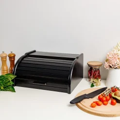 Creative Home Boîte à Pain Noir - 38 x 28,5 x 17,5 cm (+/- 1 cm) - Boite a Pain Bois - Huche à Pain - Boite en Bois