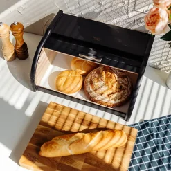 Creative Home Boîte à Pain Noir - 38 x 28,5 x 17,5 cm (+/- 1 cm) - Boite a Pain Bois - Huche à Pain - Boite en Bois