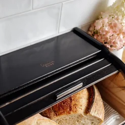 Creative Home Boîte à Pain Noir - 38 x 28,5 x 17,5 cm (+/- 1 cm) - Boite a Pain Bois - Huche à Pain - Boite en Bois