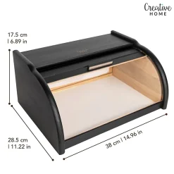 Creative Home Boîte à Pain Noir - 38 x 28,5 x 17,5 cm (+/- 1 cm) - Boite a Pain Bois - Huche à Pain - Boite en Bois