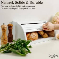 Creative Home Boîte à Pain Blanc - 38 x 28,5 x 17,5 cm (+/- 1 cm) - Boite a Pain Bois - Huche à Pain - Boite en Bois