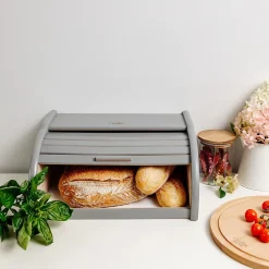 Creative Home Boîte à Pain Gris - 38 x 28,5 x 17,5 cm (+/- 1 cm) - Boite a Pain Bois - Huche à Pain - Boite en Bois