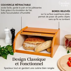 Creative Home Boîte à Pain Aulne - 38 x 28,5 x 17,5 cm (+/- 1 cm) - Boite a Pain Bois - Huche à Pain - Boite en Bois