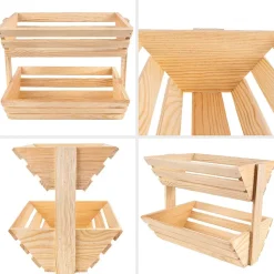 Creative Home Corbeille à Fruits en Bois à Deux Étages 36x28x30cm - Panier de Fruits - Fruits Légumes - Stockage et Organisation