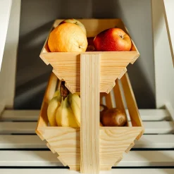 Creative Home Corbeille à Fruits en Bois à Deux Étages 36x28x30cm - Panier de Fruits - Fruits Légumes - Stockage et Organisation