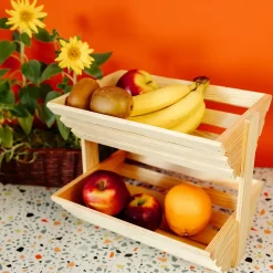 Creative Home Corbeille à Fruits en Bois à Deux Étages 36x28x30cm - Panier de Fruits - Fruits Légumes - Stockage et Organisation