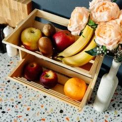 Creative Home Corbeille à Fruits en Bois à Deux Étages 36x28x30cm - Panier de Fruits - Fruits Légumes - Stockage et Organisation