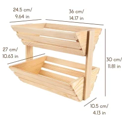 Creative Home Corbeille à Fruits en Bois à Deux Étages 36x28x30cm - Panier de Fruits - Fruits Légumes - Stockage et Organisation