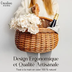 Creative Home Grand Panier Osier Avec Anse 43 x 33 x 40 cm - Panier Champignons Léger Naturel
