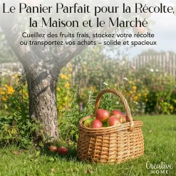 Creative Home Grand Panier Osier Avec Anse 43 x 33 x 40 cm - Panier Champignons Léger Naturel