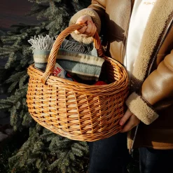 Creative Home Grand Panier Osier Avec Anse 43 x 33 x 40 cm - Panier Champignons Léger Naturel