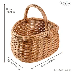 Creative Home Grand Panier Osier Avec Anse 43 x 33 x 40 cm - Panier Champignons Léger Naturel