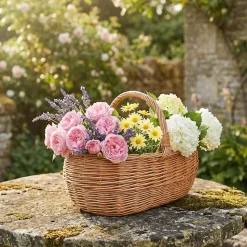 Creative Home Grand Panier Osier Avec Anse 47 x 31 x 36 cm - Marron Naturel - Léger Tressé À La Main