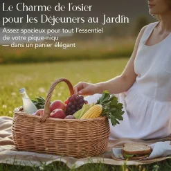 Creative Home Grand Panier Osier Avec Anse 47 x 31 x 36 cm - Marron Naturel - Léger Tressé À La Main